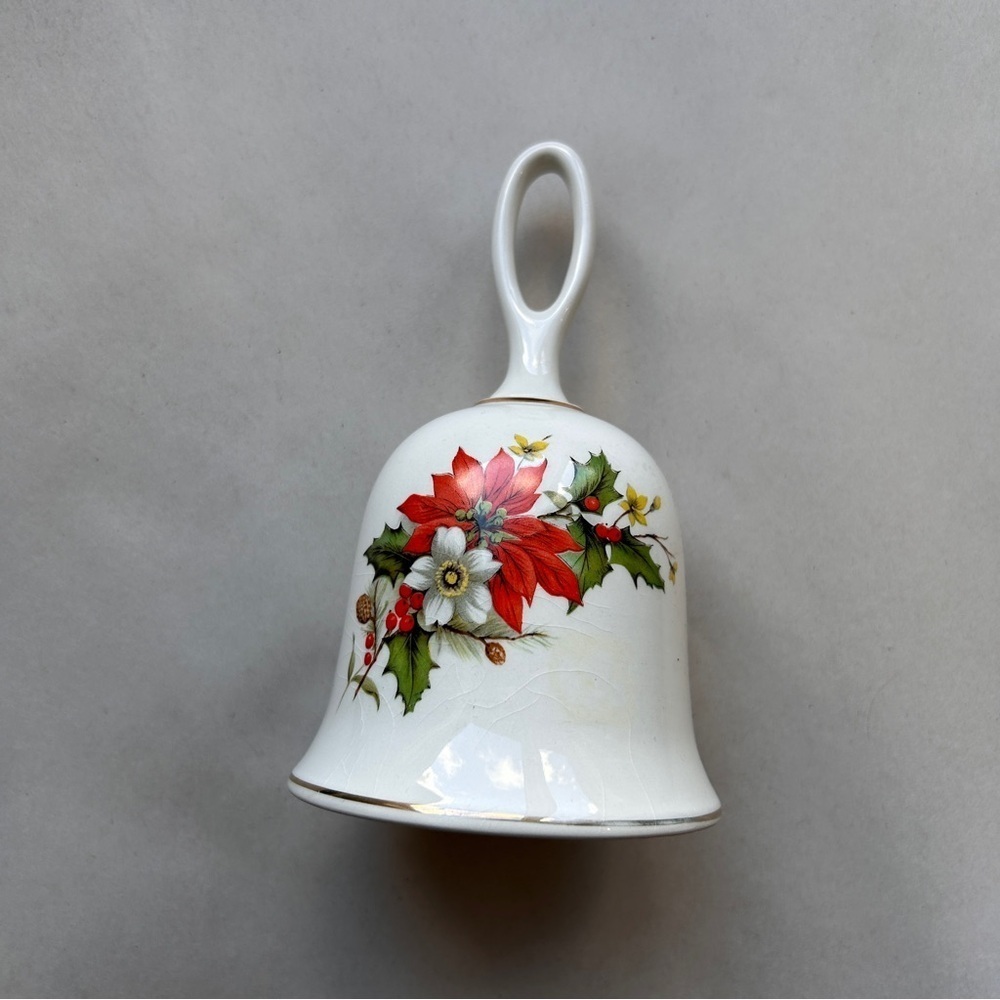 Sadler England Holiday Bell with Festive Red and Green Design crazing